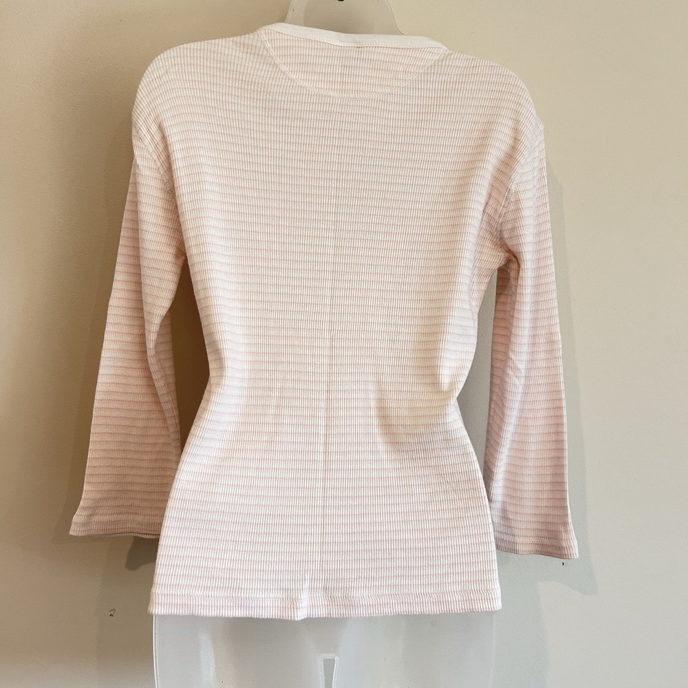 Vtg Y2K 2000 Gap Thermal Shirt Sz L Crew Neck Pink White Striped 100% Cotton - Picture 5 of 12